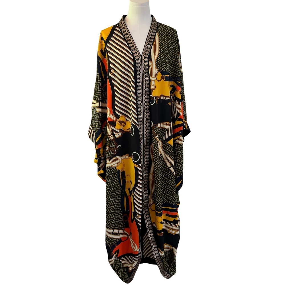 Equestrian Chain Print Duster Kimono Caftan Boho Festival Cover Up OS - Picture 2 of 13